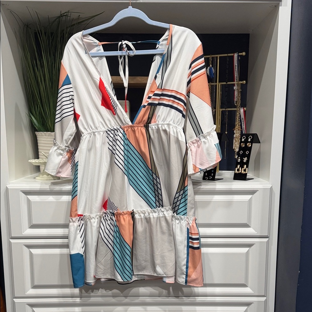Colorful Geometric Pattern Dress Cover up Good Condition Size Medium
